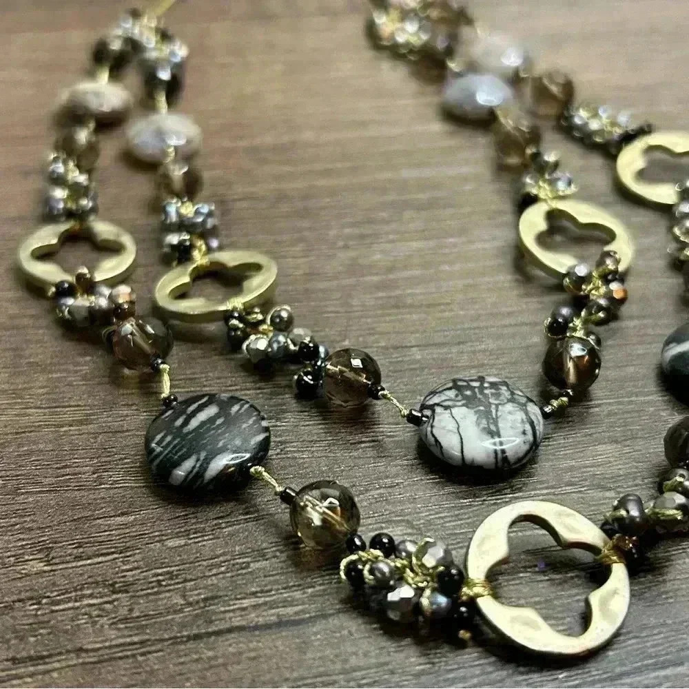 Vintage Gold Tone Beaded Two Strand Necklace - Picture 3 of 3
